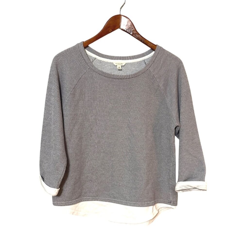 Sonoma Lifestyle Womens Gray & White Striped Knit Top Medium Lounge